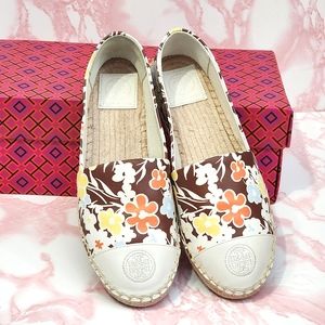 New Tory Burch flat floral Leather Espadrille